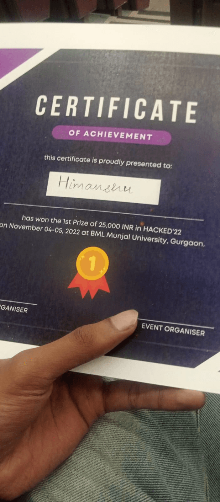 BML Munjal hackathon certificate